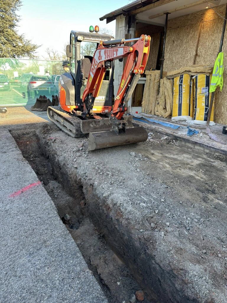 Excavating new footings for an extention to the gym at the Thornton Hotel in Thornton Hough